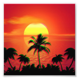 Karibisk solnedgång Vaporwave Estetik Retro 80-tal Fototryck