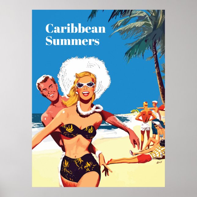 Karibisk sommar, rolig vintage resa  poster (Framsidan)