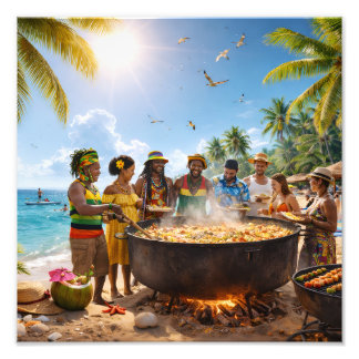 Karibisk strandfest under den gyllene solen fototryck