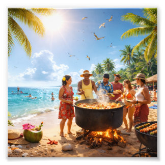 Karibisk strandfest under den gyllene solen fototryck