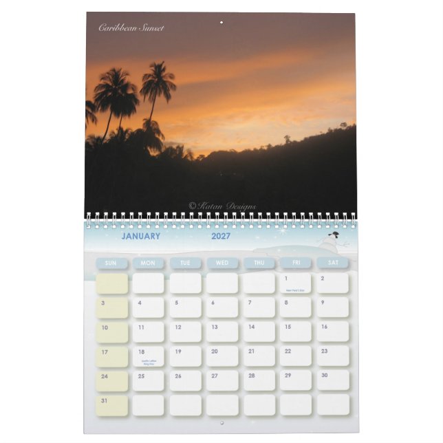 Karibisk väggkalender kalender (Jan 2027)
