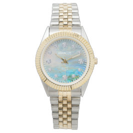 Karibiska agate Diamond Dial Steel & Guld Bracelet Armbandsur