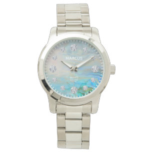 Karibiska blå agate Diamond Dial, Anpassningsbar Armbandsur