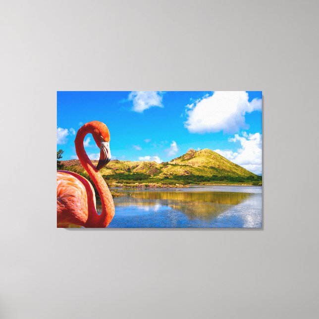 Karibiska flamingo i St. Kitts Triptych Canvastryck (Framsida)