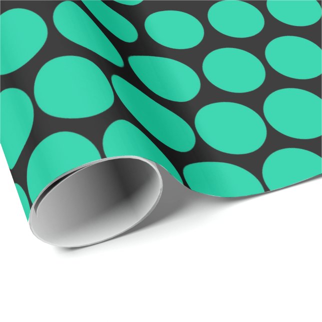 Karibiska Grönten Polka Dot Modern Black Presentpapper (Rullad Hörn)