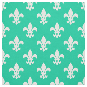 Karibiska Grönten, White Fleur De Lis Mönster Tyg