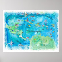 Karibiska kryssningsresor Karta Poster