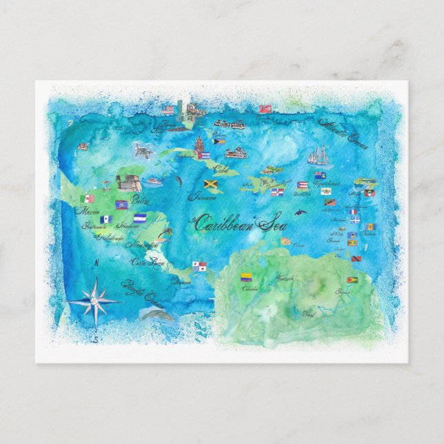 Karibiska kryssningsresor - poster Karta Antilles Vykort (Framsida)