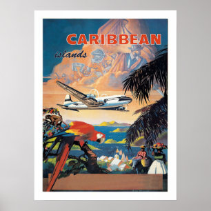 Karibiska öar med flygplan, vintage flygbolag poster