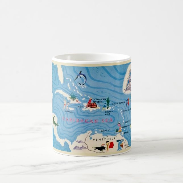 Karibiska öarna Illustrated Karta Kaffemugg (Center)