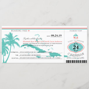 Karibiska öars boardpass Bröllop Inbjudningar