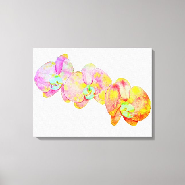 Karibiska orkidéer, tropiska vattenfärgade blommor canvastryck (Framsida)