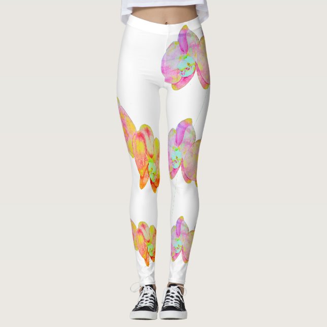 Karibiska orkidéer, tropiska vattenfärgade blommor leggings (Framsida)