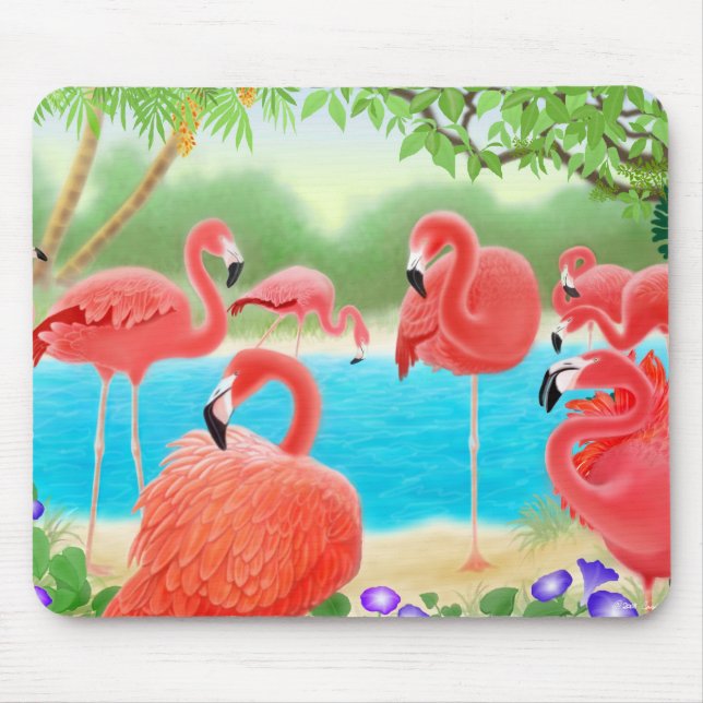 Karibiska rosa Flamingos Mousepad Musmatta (Framsidan)