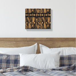 Karibiska stammudcloth: Black, Guld Canvastryck