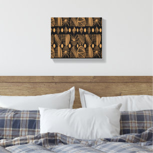 Karibiska stammudcloth: Black, Guld Canvastryck