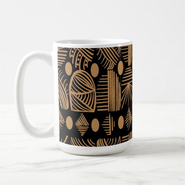 Karibiska stammudcloth: Black, Guld Kaffemugg (Vänster)