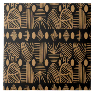 Karibiska stammudcloth: Black, Guld Kakelplatta