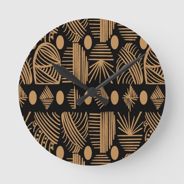 Karibiska stammudcloth: Black, Guld Rund Klocka (Framsida)