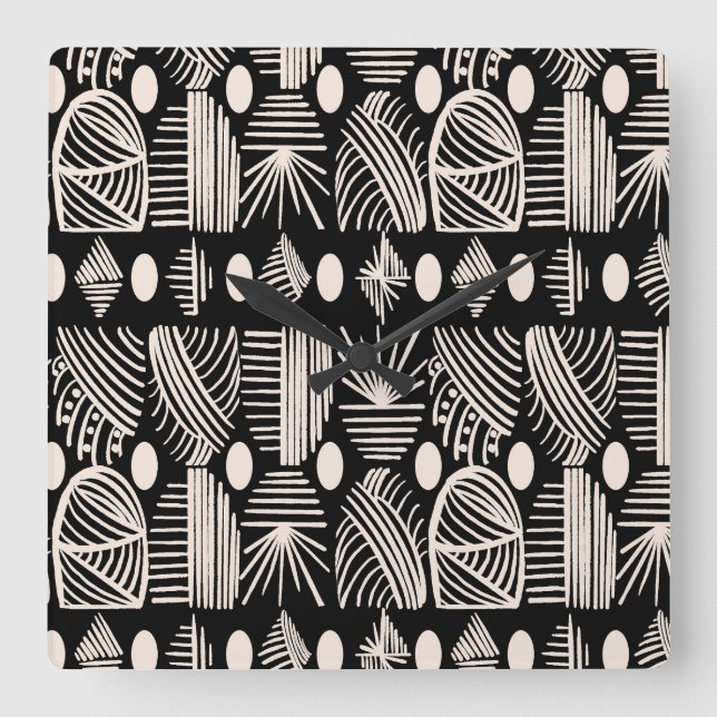 Karibiska stammudcloth: Black, White Fyrkantig Klocka (Framsida)