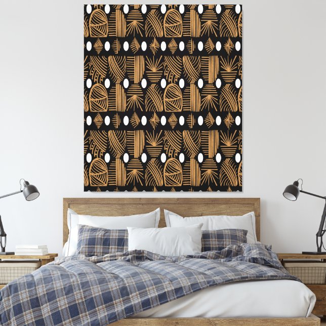 Karibiska stammudcloth: Black, White, Guld Canvastryck (Insitu (sovrum))
