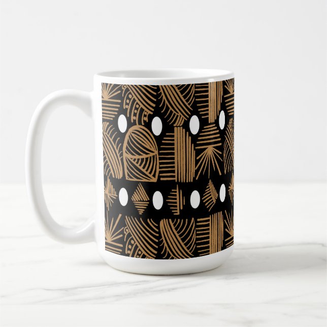 Karibiska stammudcloth: Black, White, Guld Kaffemugg (Vänster)