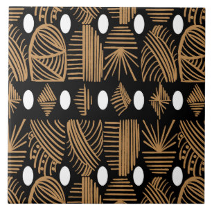 Karibiska stammudcloth: Black, White, Guld Kakelplatta