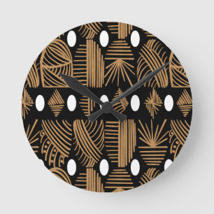 Karibiska stammudcloth: Black, White, Guld Rund Klocka