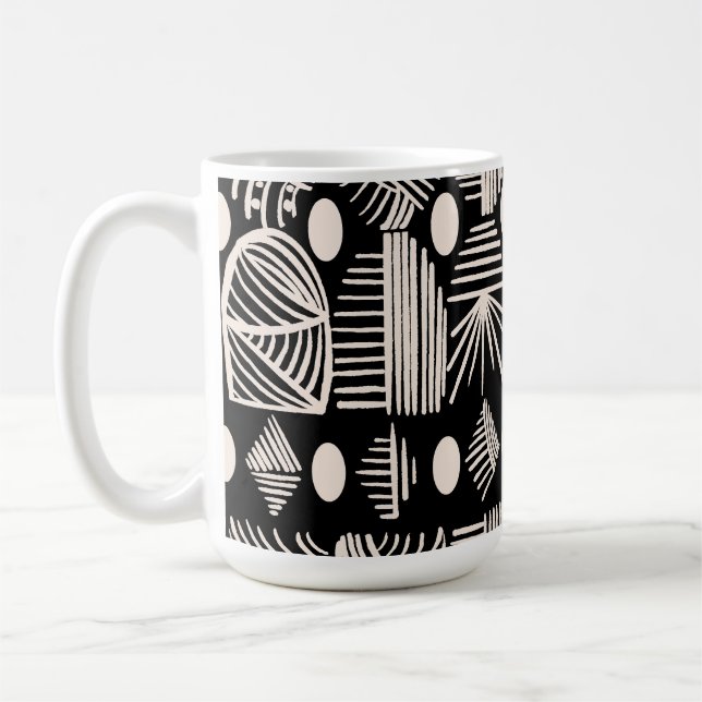Karibiska stammudcloth: Black, White Kaffemugg (Vänster)