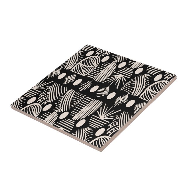 Karibiska stammudcloth: Black, White Kakelplatta (Sidan)