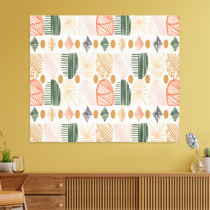 Karibiska stammudcloth: Boho Mörk grönt, Rosa Canvastryck