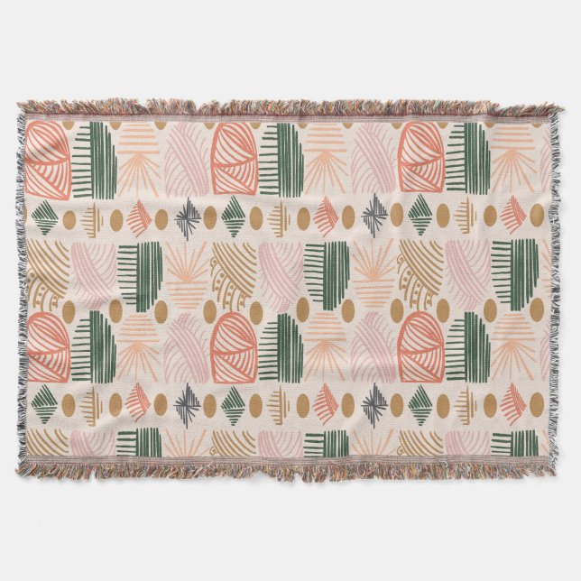 Karibiska stammudcloth: Boho Mörk grönt, Rosa Filt (Framsidan)