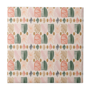 Karibiska stammudcloth: Boho Mörk grönt, Rosa Kakelplatta