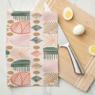 Karibiska stammudcloth: Boho Mörk grönt, Rosa Kökshandduk