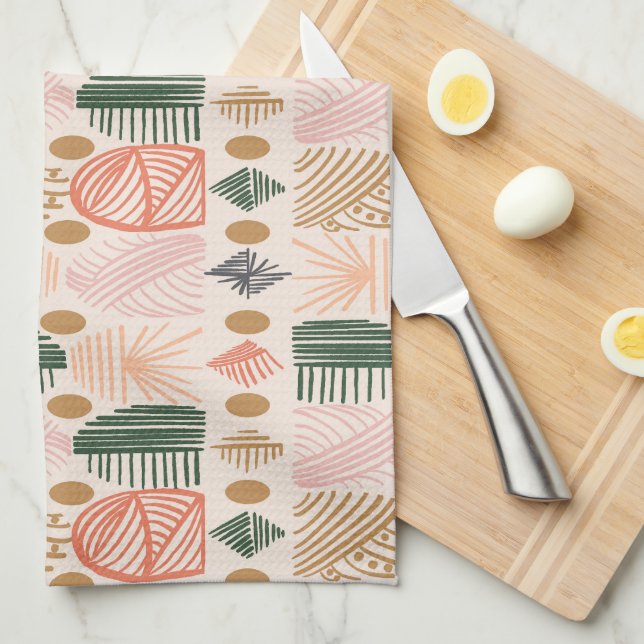 Karibiska stammudcloth: Boho Mörk grönt, Rosa Kökshandduk (Vikt i Fjärdedel)