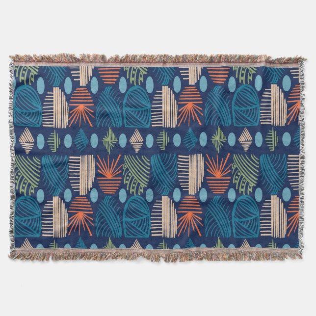 Karibiska stammudcloth: Festive Blue, Orange Filt (Framsidan)