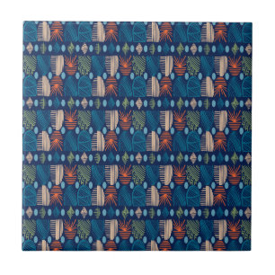 Karibiska stammudcloth: Festive Blue, Orange Kakelplatta