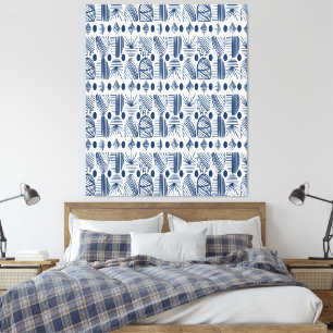 Karibiska stammudcloth: Navy Blue, White Canvastryck