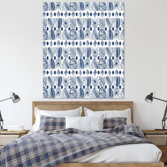Karibiska stammudcloth: Navy Blue, White Canvastryck (Insitu (sovrum))