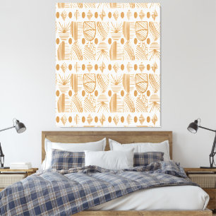 Karibiska stammudcloth: White, Guld Canvastryck