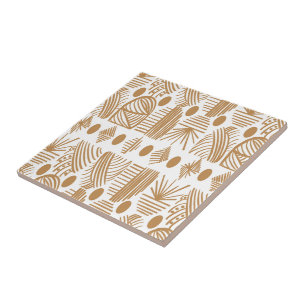Karibiska stammudcloth: White, Guld Kakelplatta