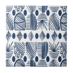 Karibiska stammudcloth: White, Navy Blue Kakelplatta