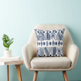 Karibiska stammudcloth: White, Navy Blue Kudde