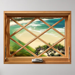 Karibiska stranden - Grönt Sea View Faux Fake Wind Poster