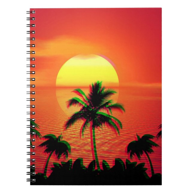 Karibiska sunset Vaporwave Aesthetic Retro 80-tale Anteckningsbok (Framsidan)