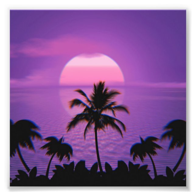 Karibiska Sunset Vaporwave Aesthetic Retro 80-tale Fototryck (Framsidan)