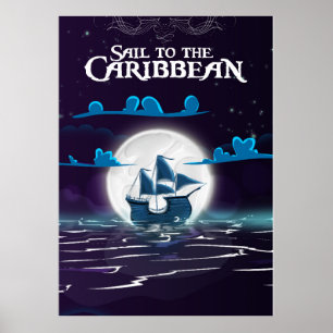 Karibiska Tecknad Travel-utskriften i Pirat. Poster