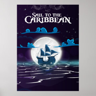 Karibiska Tecknad Travel-utskriften i Pirat. Poster