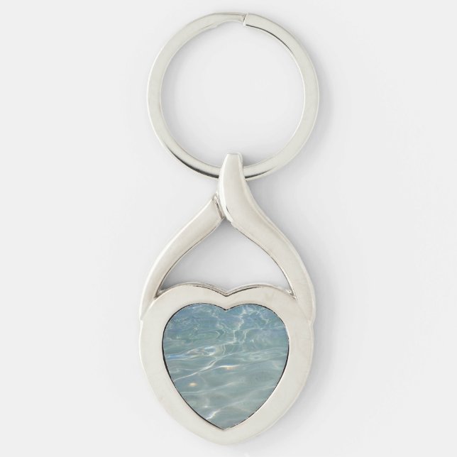 Karibiska Vatten Abstrakt Blue Nature Twisted Heart Silverfärgad Nyckelring (Framsidan)
