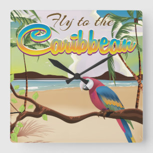 Karibiska Vintagen Tropiska öpapegoja poster Fyrkantig Klocka